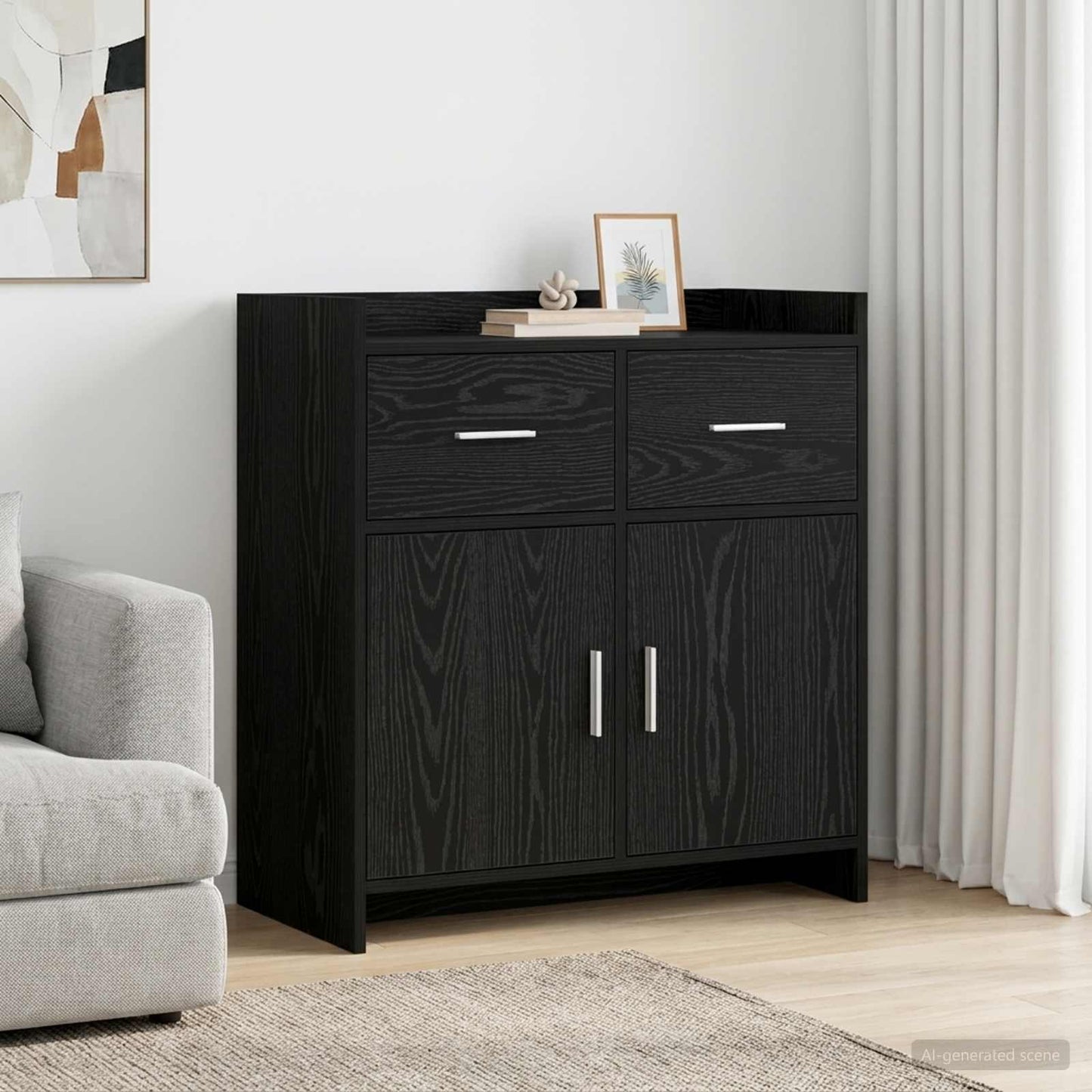Sideboard Black Oak 75 x 36 x 80 cm Engineered Wood
