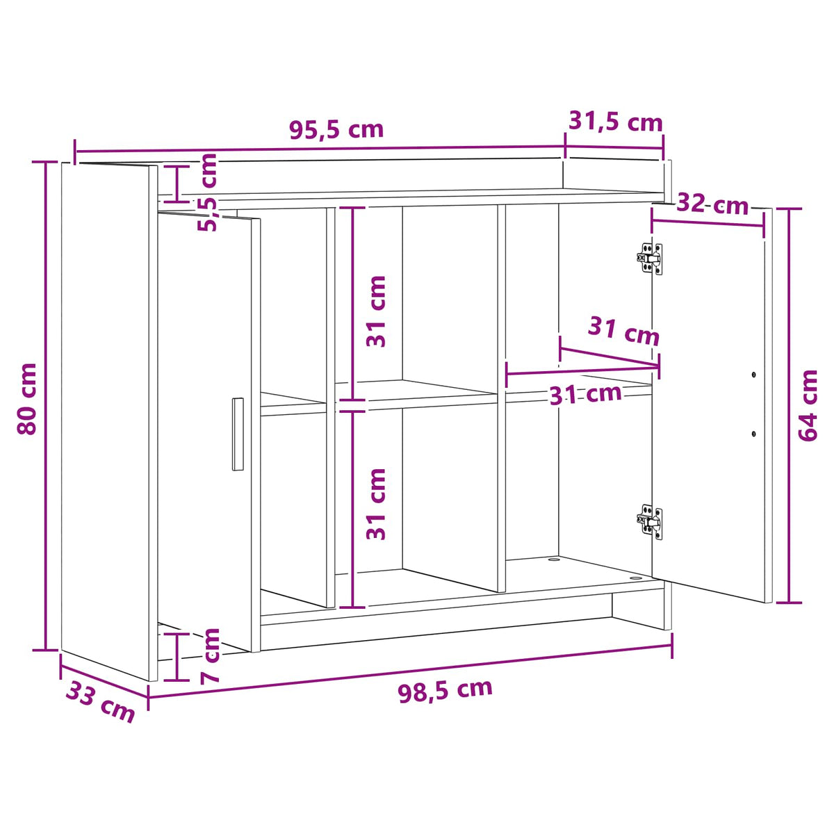 Sideboard 98.5 x 33 x 80 cm PB