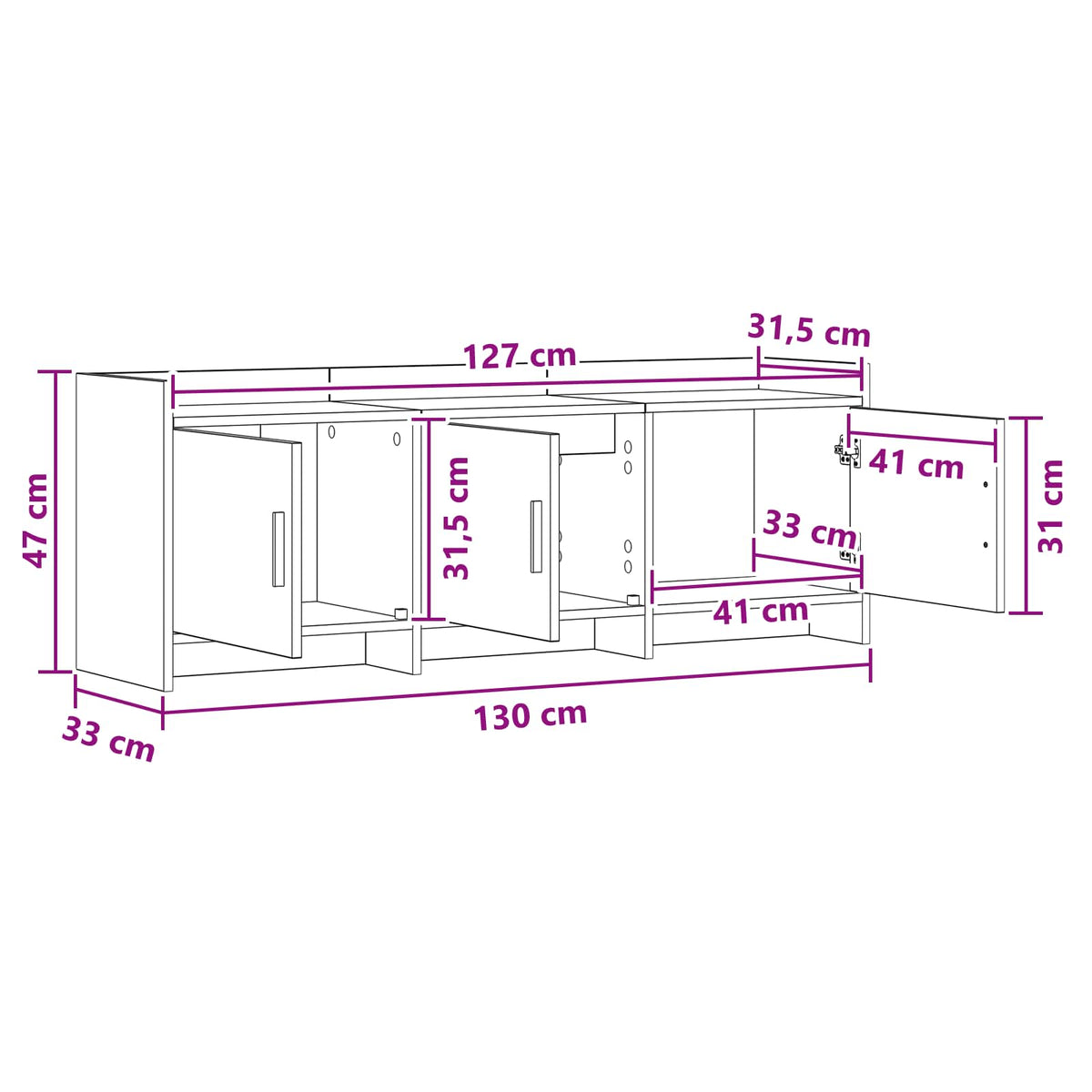 TV Cabinet 130 x 33 x 47 cm Sonoma Oak Engineered Wood