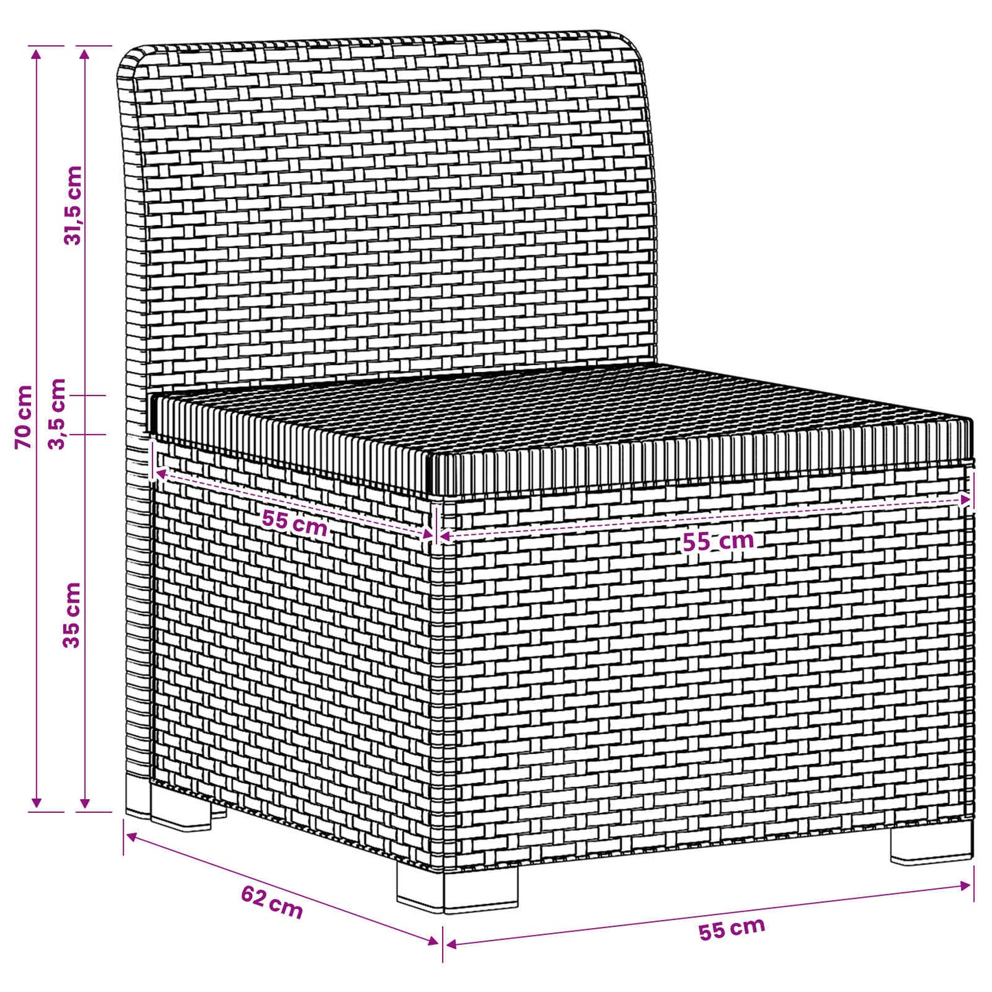 1-Seater Garden Sofa Rattan Look PP Anthracite