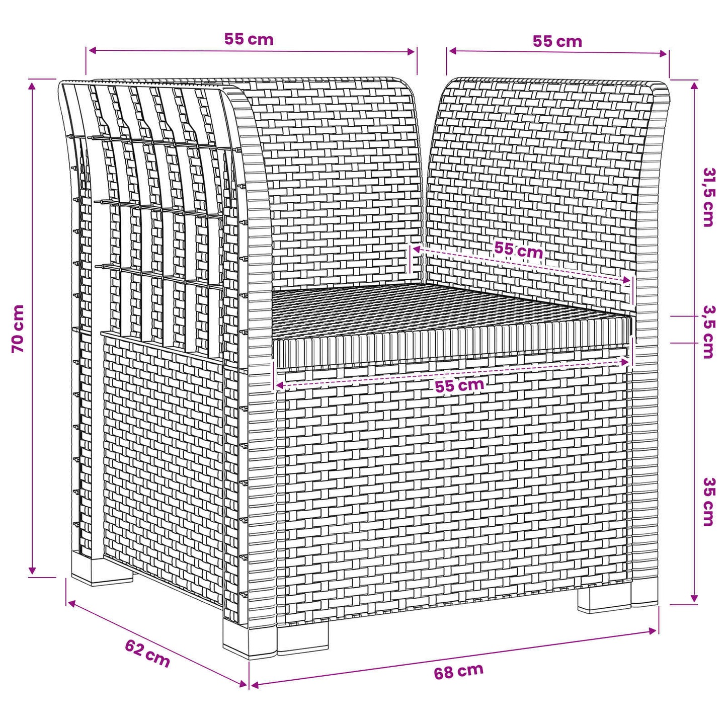 1-Seater Armchair Rattan Look PP Anthracite
