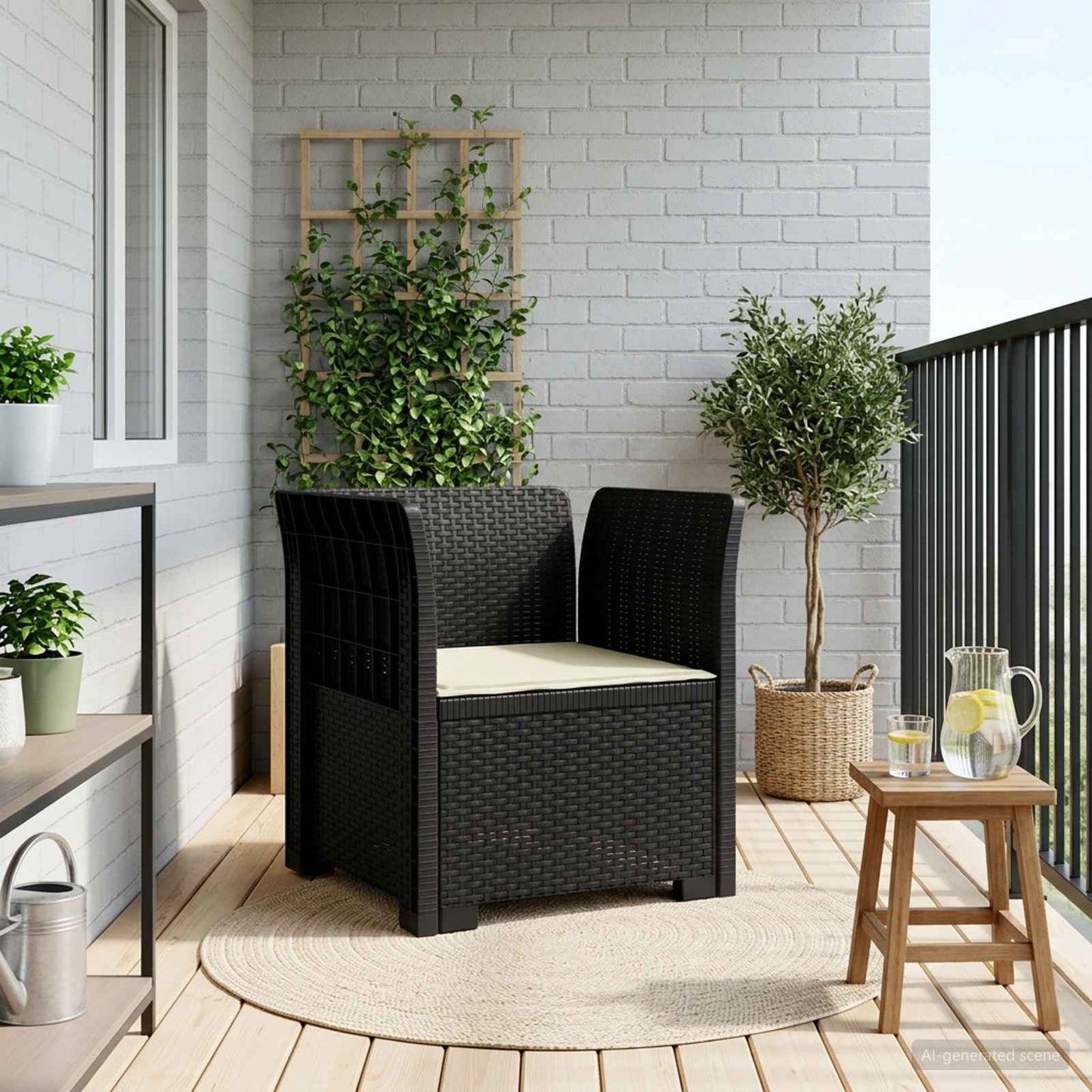 1-Seater Armchair with Cushion Rattan Look PP Anthracite