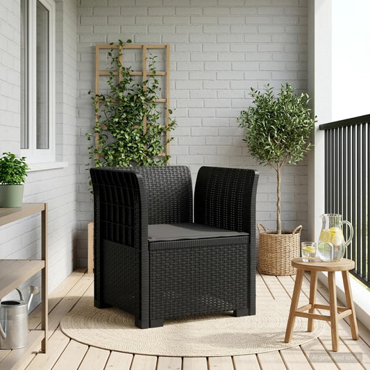 1-Seater Armchair with Cushion Rattan Look PP Anthracite