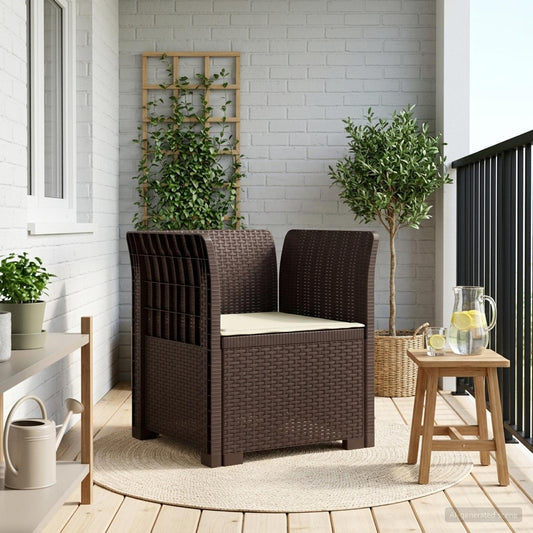 1-Seater Armchair with Cushion Rattan Look PP Brown