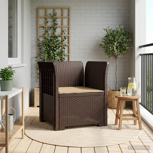 1-Seater Armchair with Cushion Rattan Look PP Brown