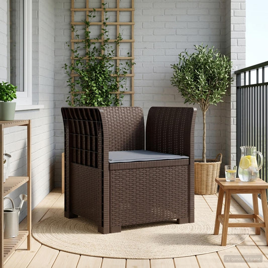 1-Seater Armchair with Cushion Rattan Look PP Brown