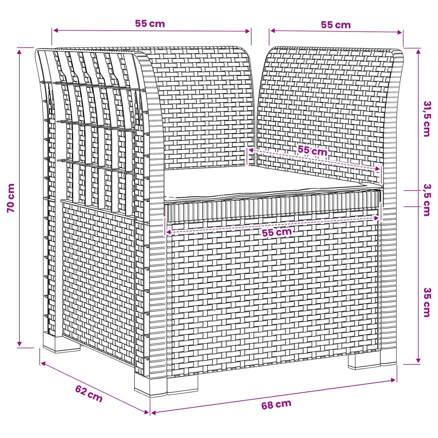1-Seater Armchair with Cushion Rattan Look PP Brown