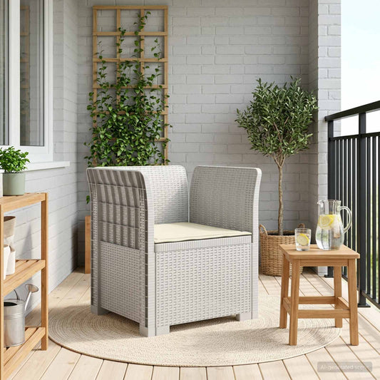 1-Seater Armchair with Cushion Rattan Look PP White