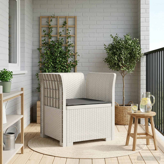 1-Seater Armchair with Cushion Rattan Look PP White