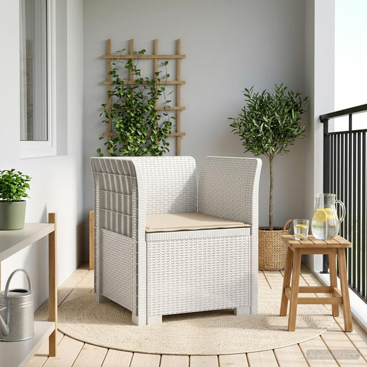 1-Seater Armchair with Cushion Rattan Look PP White