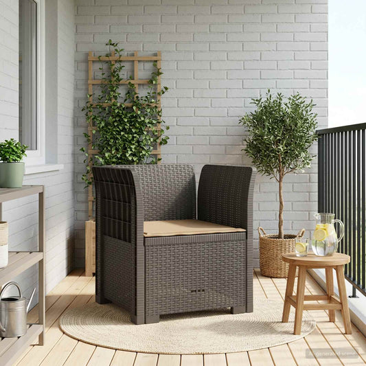 1-Seater Armchair with Cushion Rattan Look PP Light Grey