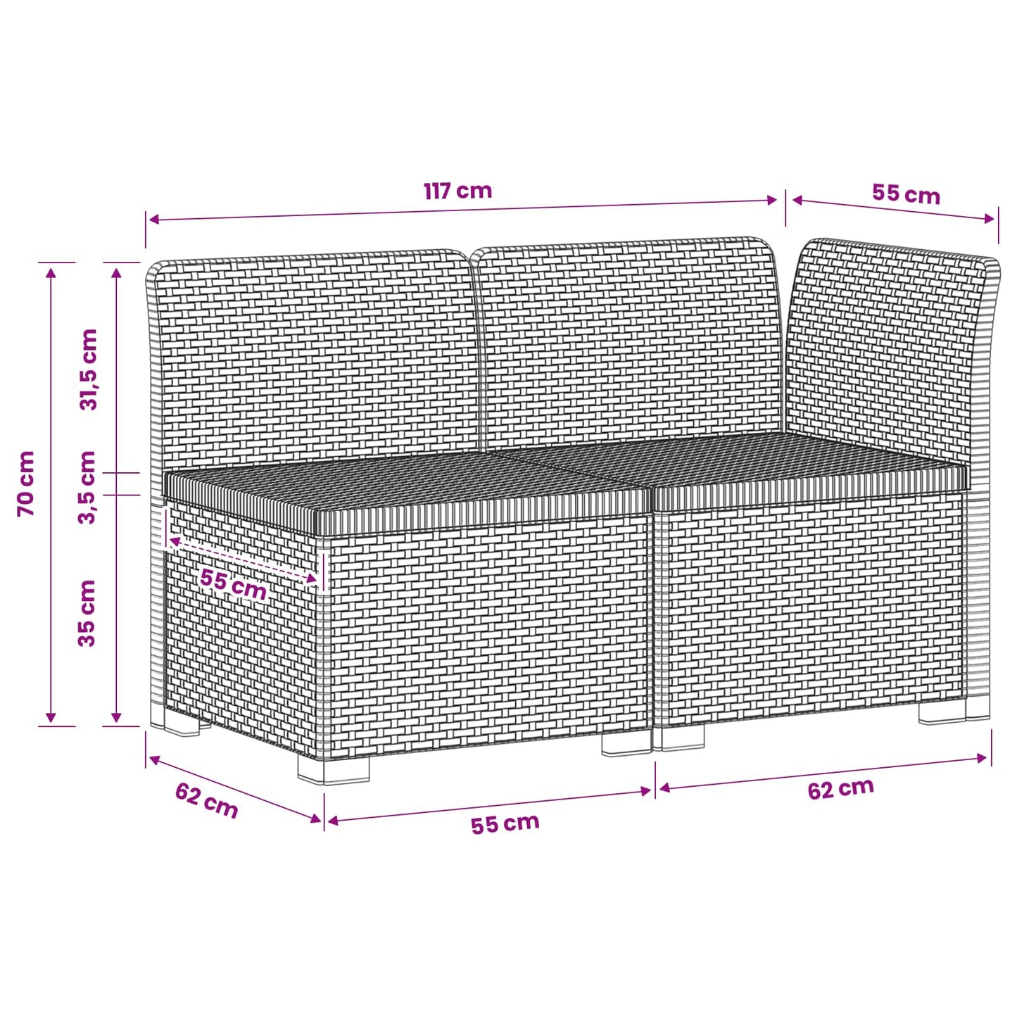 2-Seater Garden Sofa Rattan Look PP Anthracite