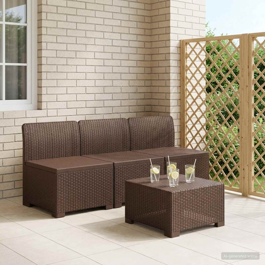 3-Seater Garden Sofa Rattan Look PP Brown