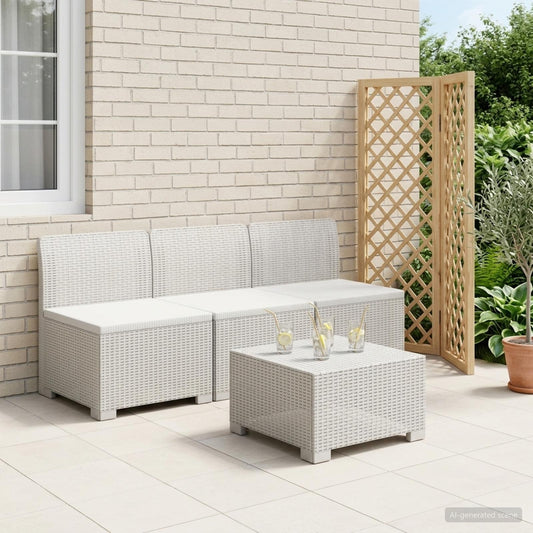3-Seater Garden Sofa Rattan Look PP White
