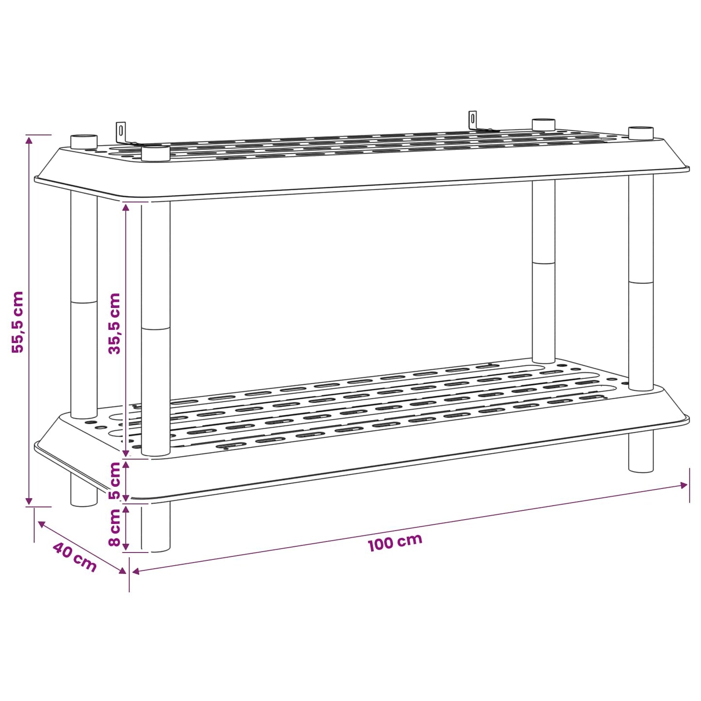 Shelving Unit 2-Tier 100 x 40 x 55.5 cm PP Light Grey