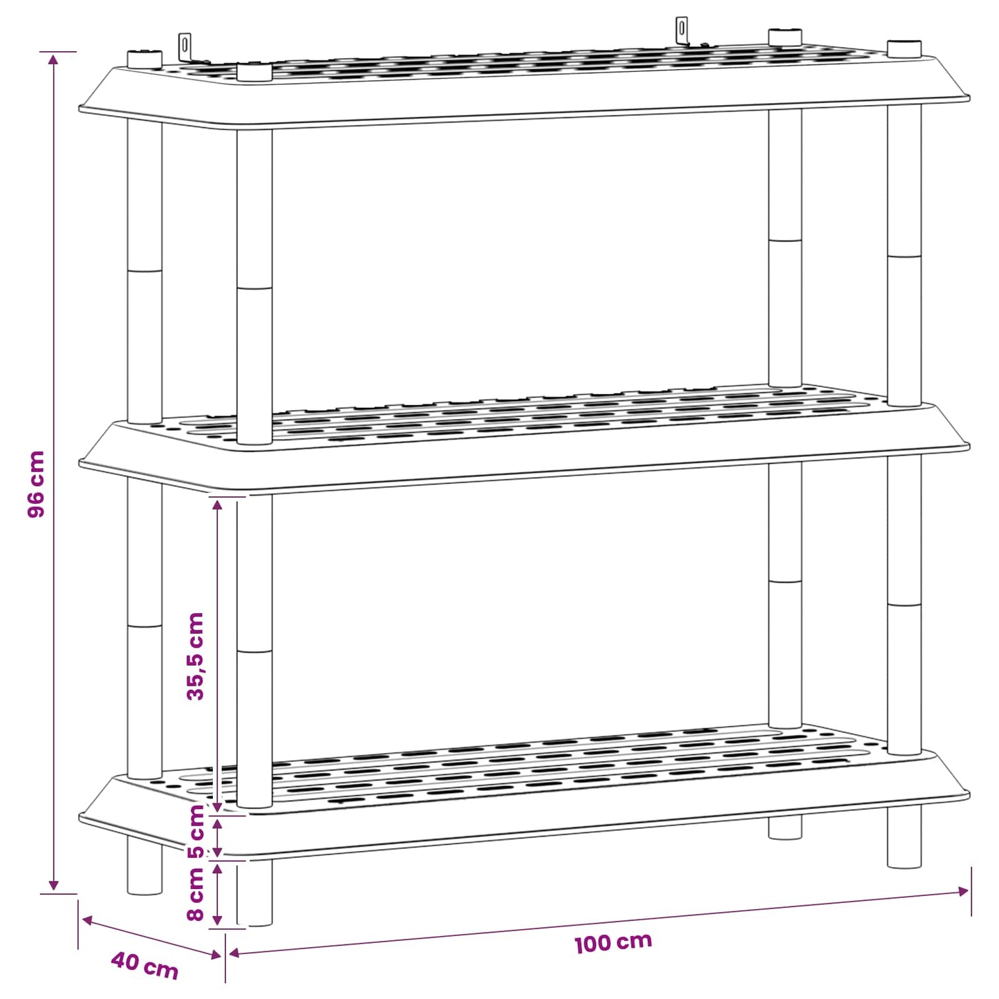 Shelving Unit 3-Tier 100 x 40 x 96 cm PP Brown