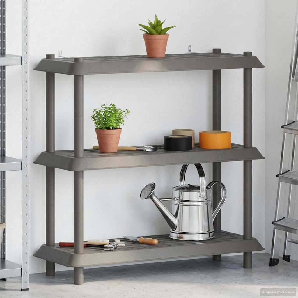 Shelving Unit 3-Tier 100 x 40 x 96 cm PP Light Grey