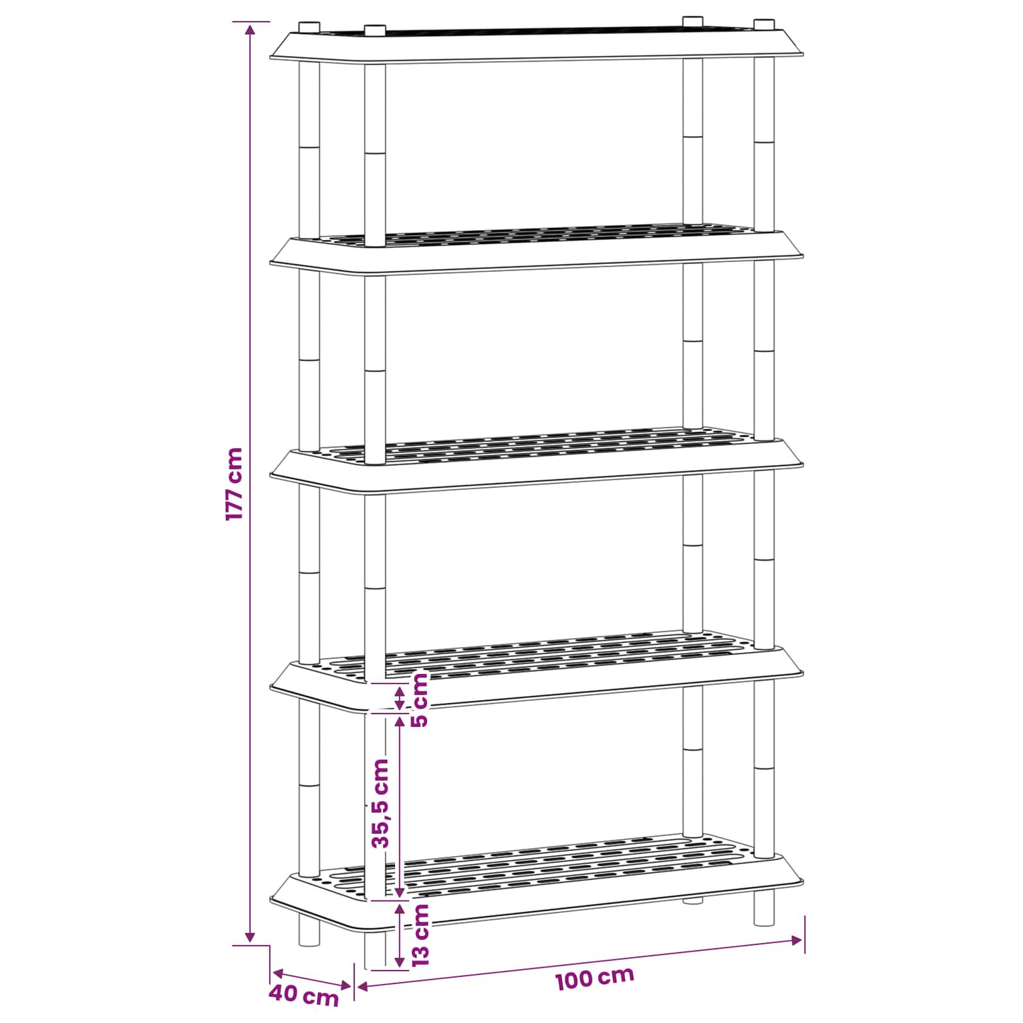 Shelving Unit 5-Tier 100 x 40 x 177 cm PP Light Grey