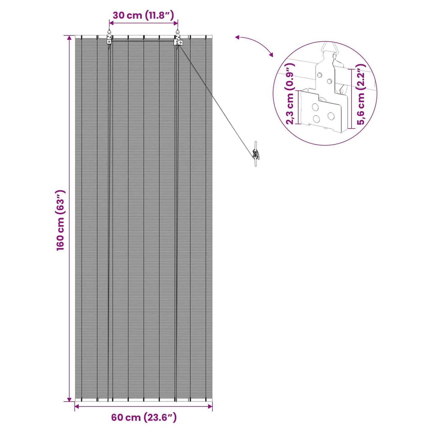 Roller Blind Grey 60 x 160 cm Bamboo