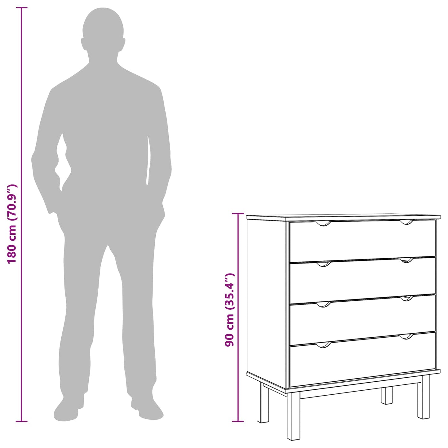 Chest of Drawers OTTA Black 76.5 x 39.5 x 90 cm Solid Pine Wood