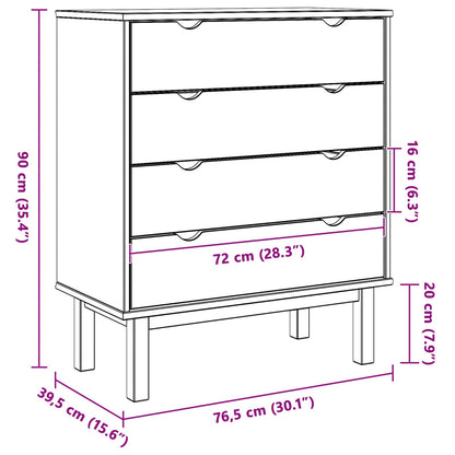 Chest of Drawers OTTA Black 76.5 x 39.5 x 90 cm Solid Pine Wood