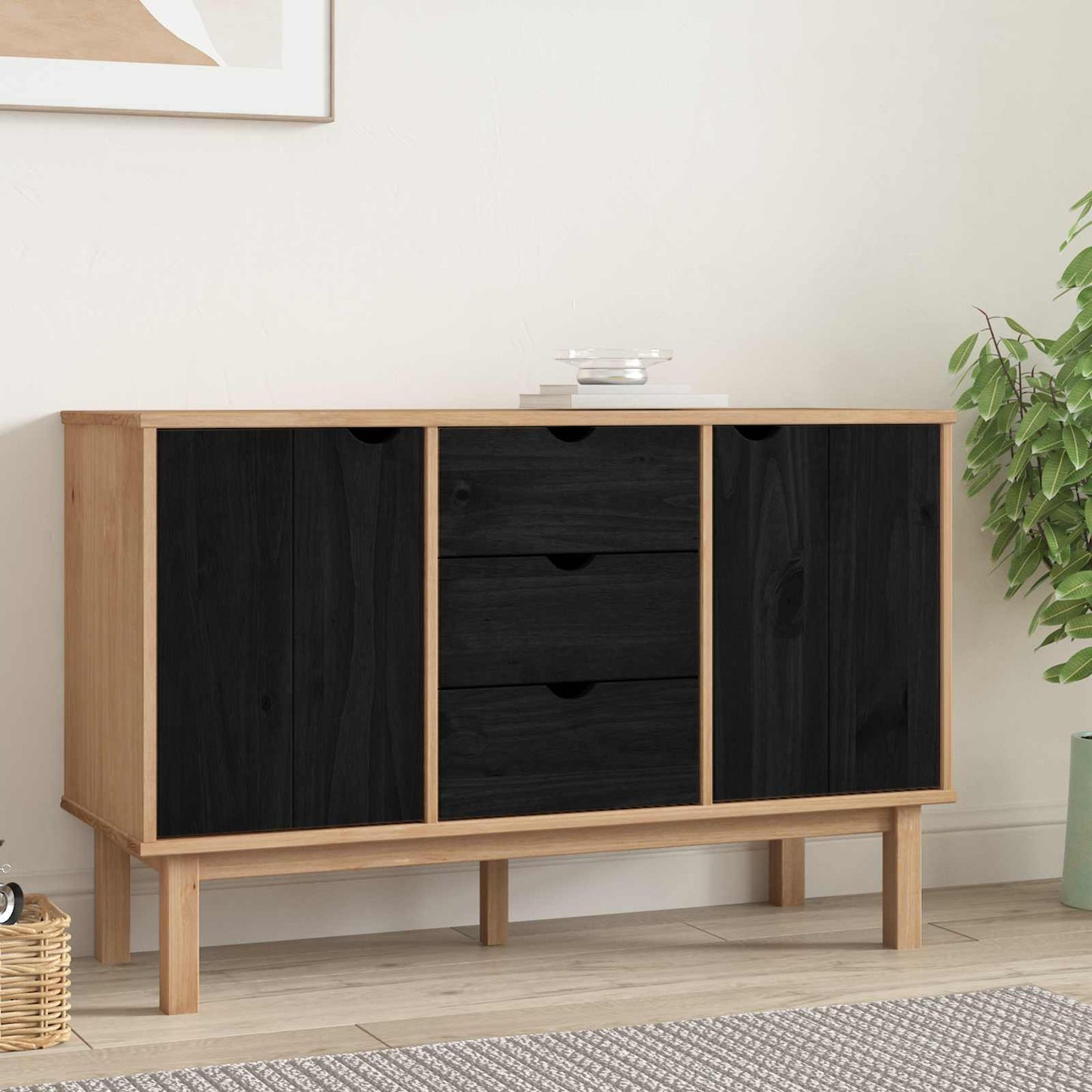 Sideboard OTTA Black 113.5 x 43 x 73 cm Solid Pine Wood
