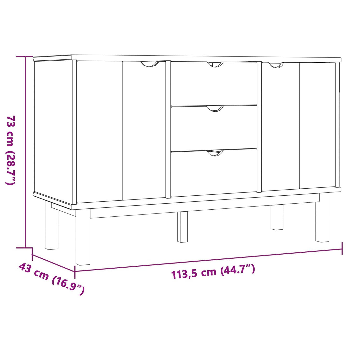 Sideboard OTTA Black 113.5 x 43 x 73 cm Solid Pine Wood