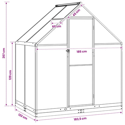 Garden Greenhouse with Door Anthracite 183.5 x 123 x 207 cm