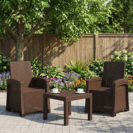 Reclining Garden Chair Rattan Look 2 pcs Brown PP