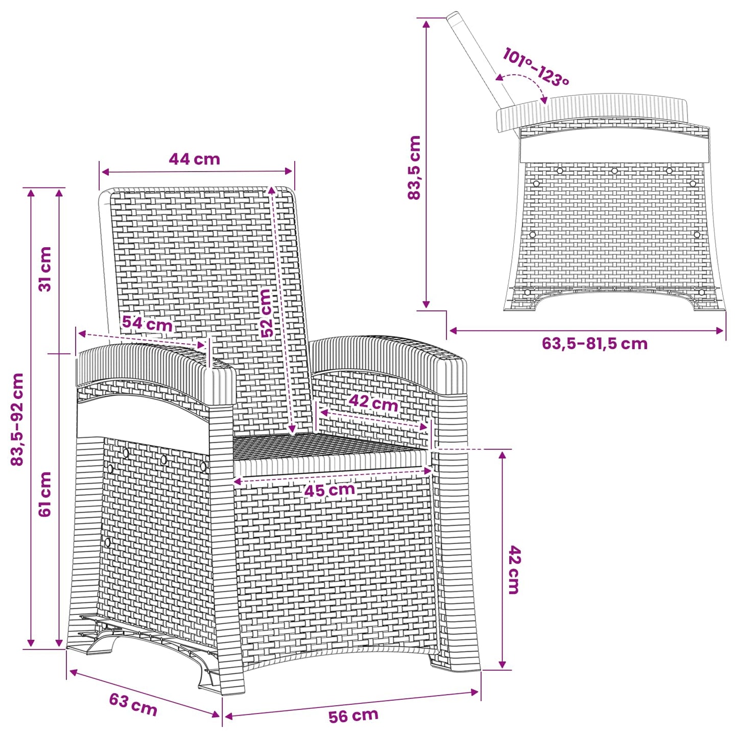 Reclining Garden Chair Rattan Look 2 pcs White PP