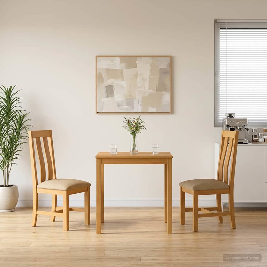 Dining Set 3 pcs Beige Solid Oak Wood