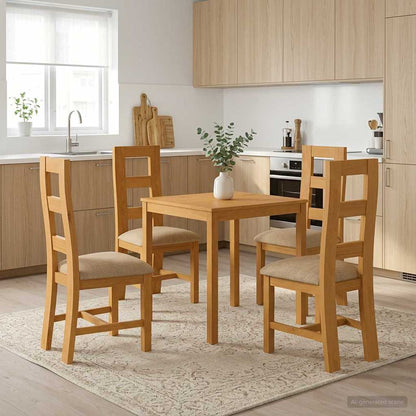Dining Set 5 pcs Beige Solid Oak Wood
