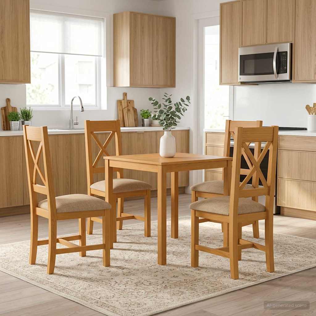 Dining Set 5 pcs Beige Solid Oak Wood
