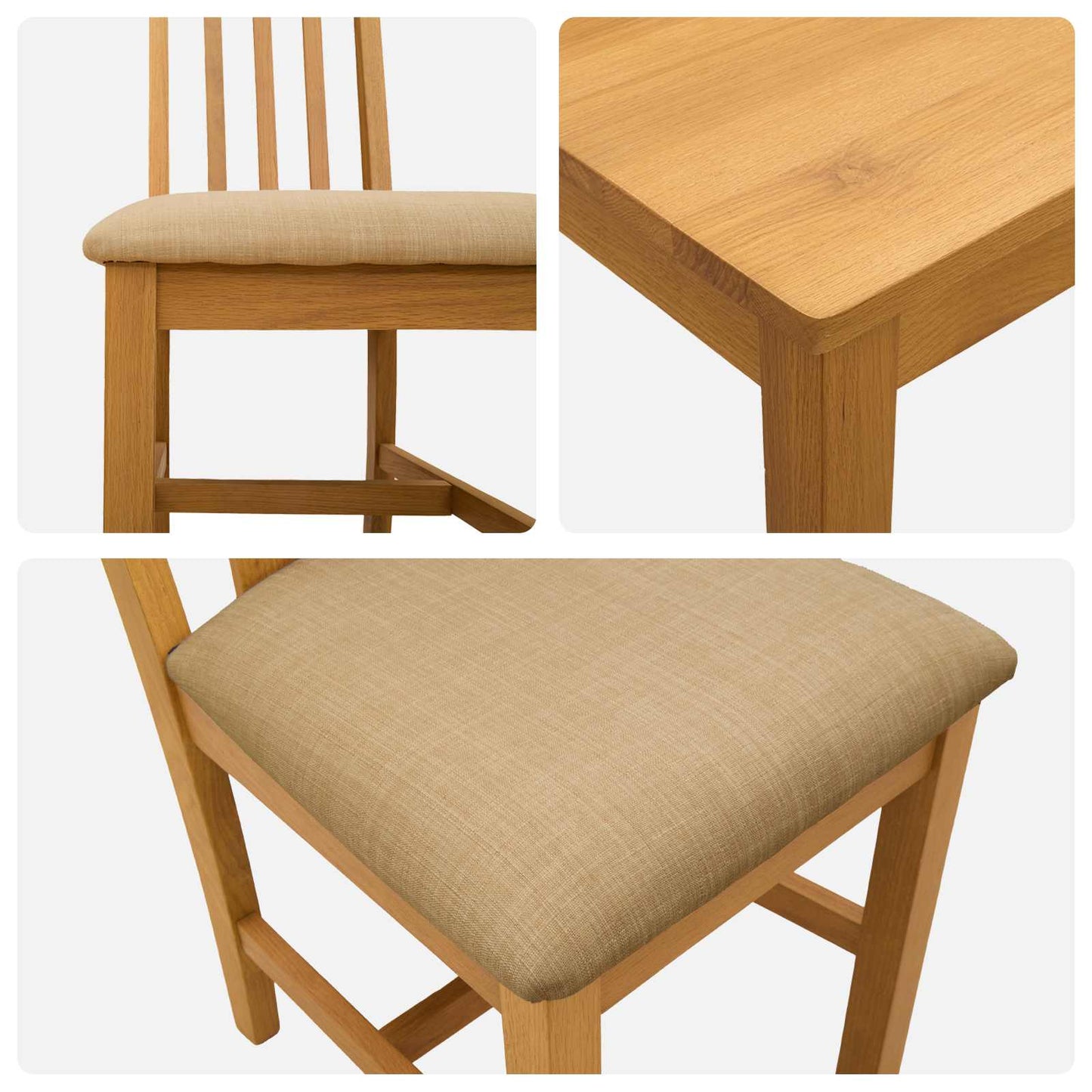 Dining Set 5 pcs Beige Solid Oak Wood
