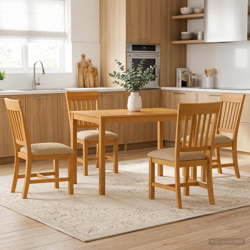Dining Set 5 pcs Beige Solid Oak Wood