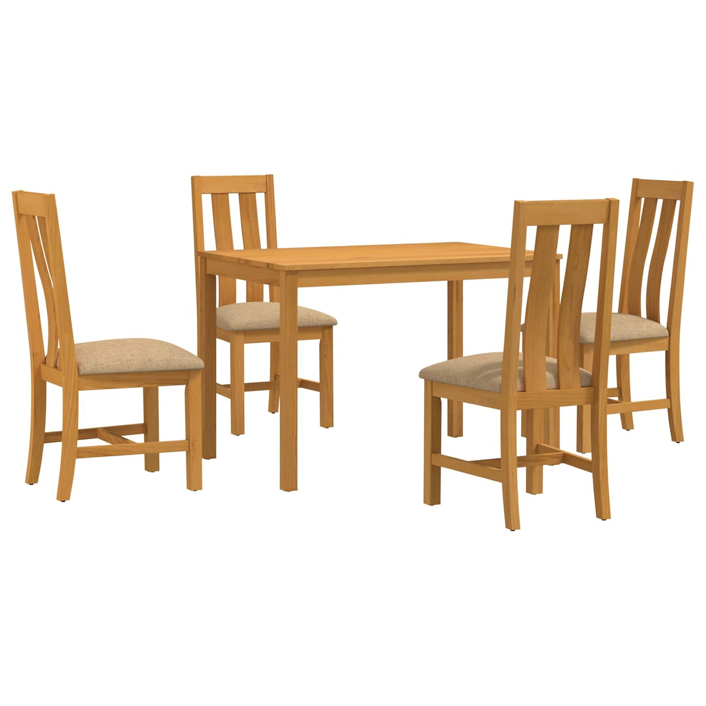 Dining Set 5 pcs Beige Solid Oak Wood