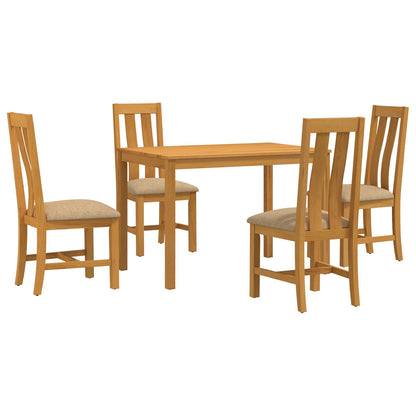 Dining Set 5 pcs Beige Solid Oak Wood