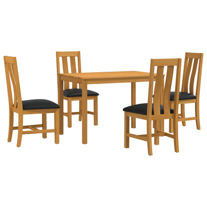 Dining Set 5 pcs Black Solid Oak Wood