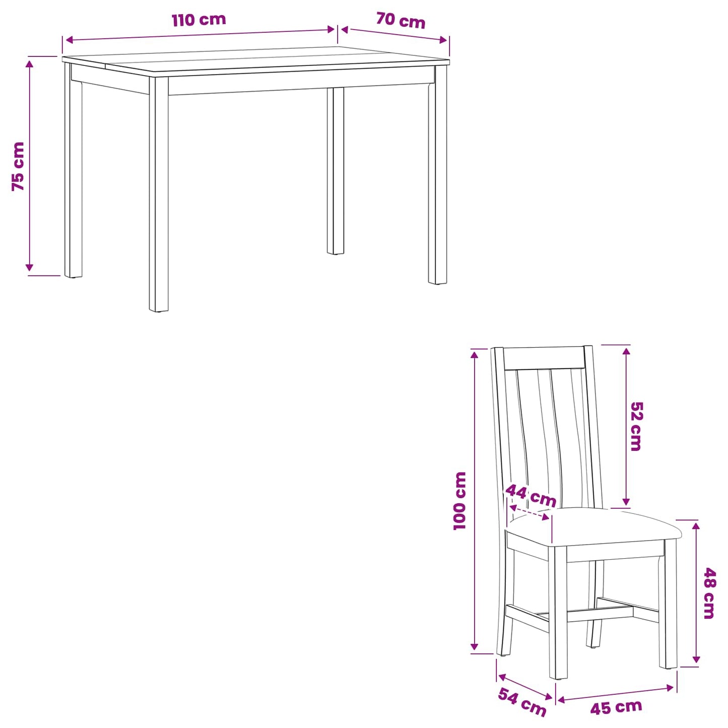 Dining Set 5 pcs Black Solid Oak Wood