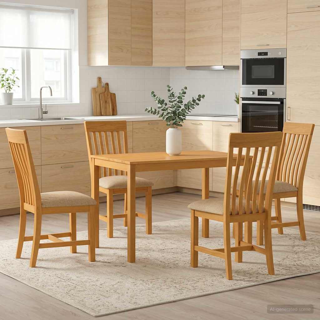 Dining Set 5 pcs Beige Solid Oak Wood