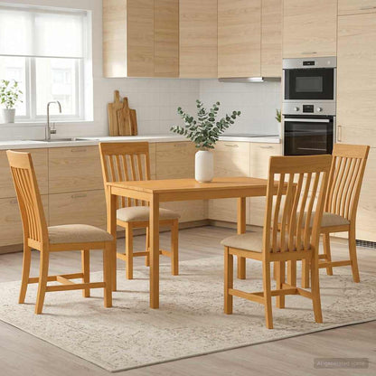 Dining Set 5 pcs Beige Solid Oak Wood