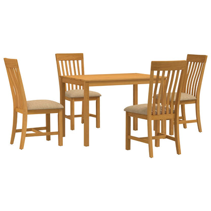 Dining Set 5 pcs Beige Solid Oak Wood