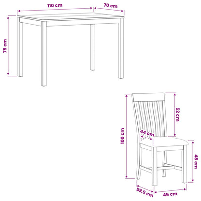 Dining Set 5 pcs Black Solid Oak Wood