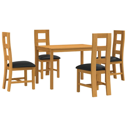Dining Set 5 pcs Black Solid Oak Wood