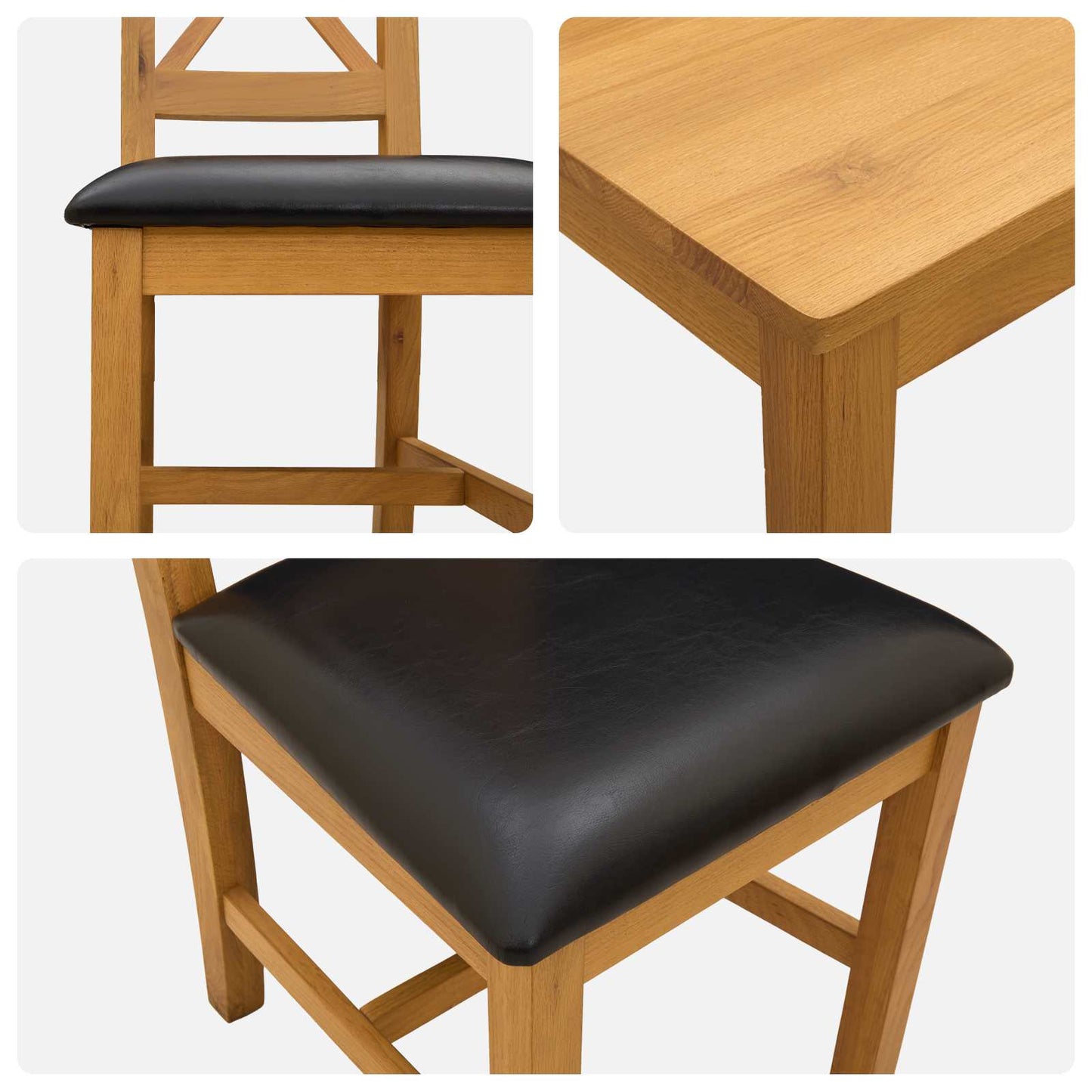 Dining Set 5 pcs Black Solid Oak Wood
