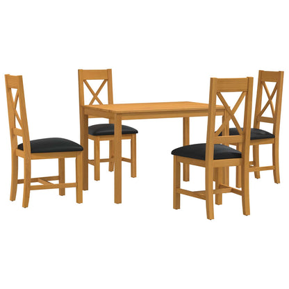 Dining Set 5 pcs Black Solid Oak Wood