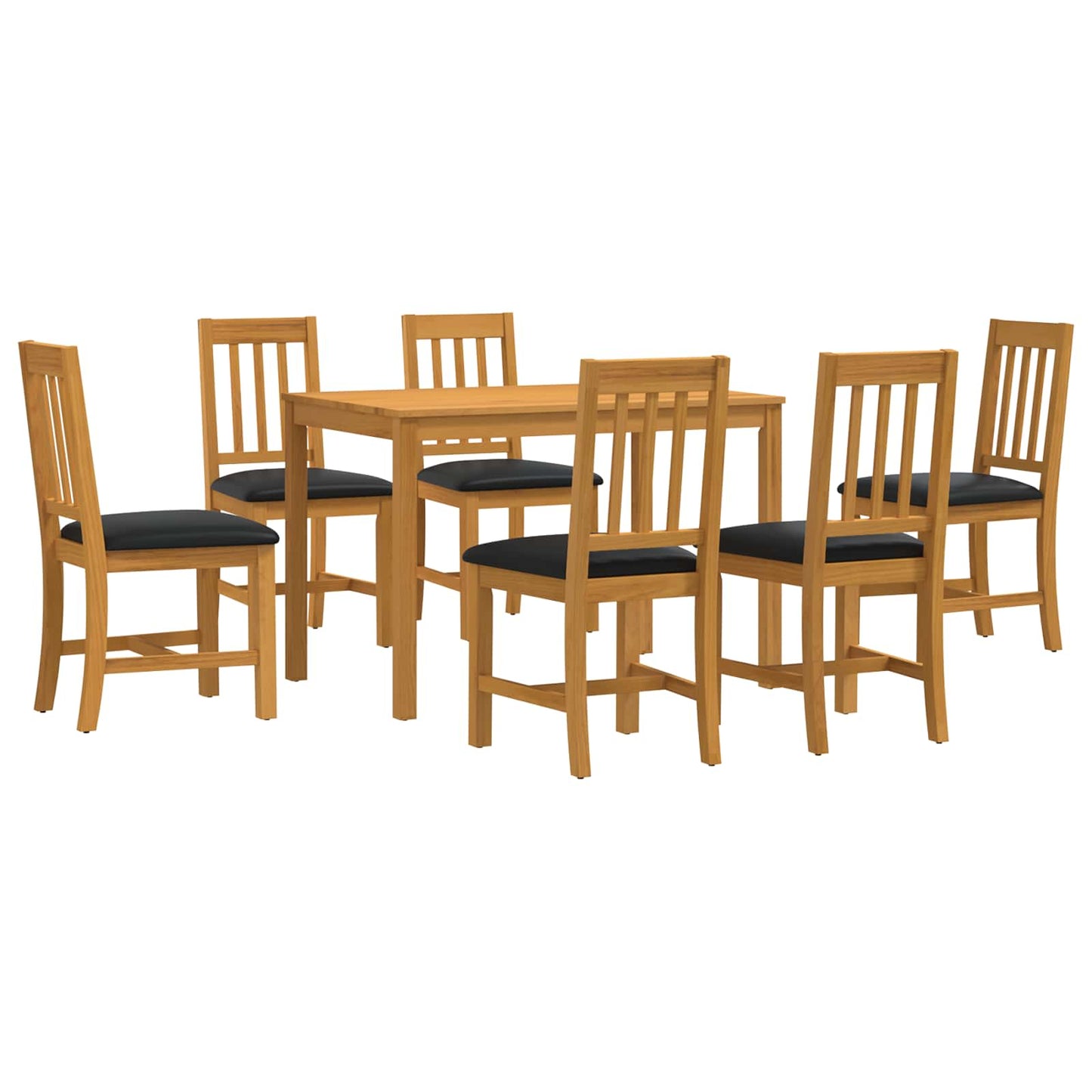 Dining Set 7 pcs Black Solid Oak Wood