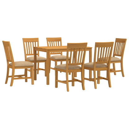 Dining Set 7 pcs Beige Solid Oak Wood