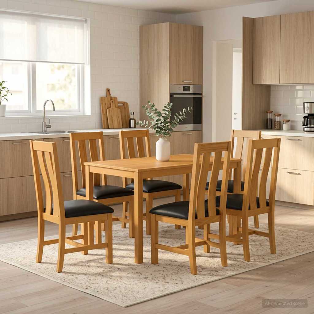 Dining Set 7 pcs Black Solid Oak Wood