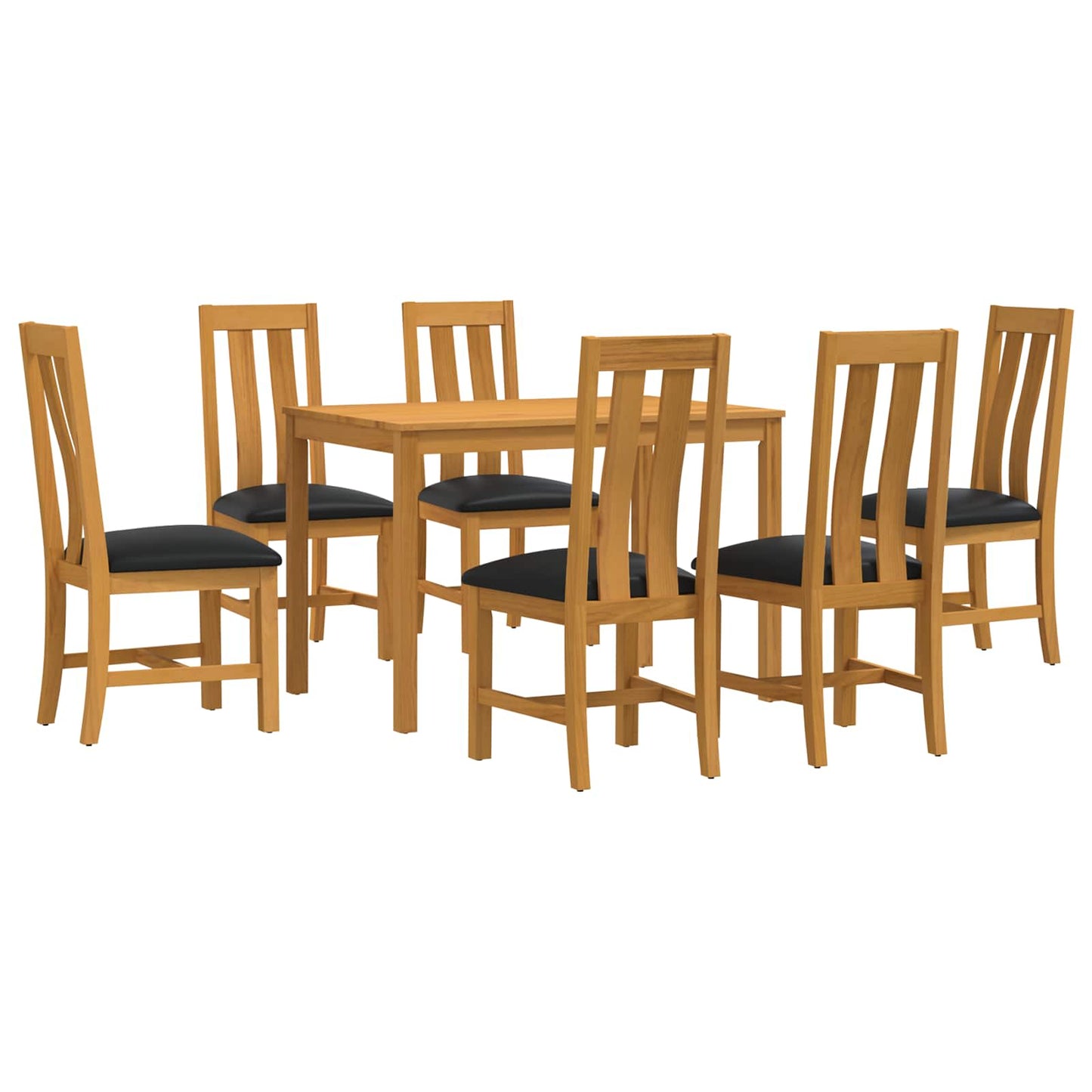 Dining Set 7 pcs Black Solid Oak Wood